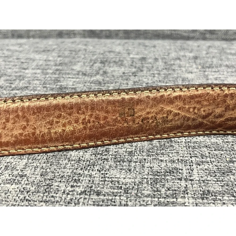 Trafalgar Mens Brown Leather Belt Contrast Stitch Silver Buckle Size 38